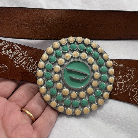 Diesel Y2K Brown Leather Statement Belt Made in Italy 90 cm - Picture 5 of 15